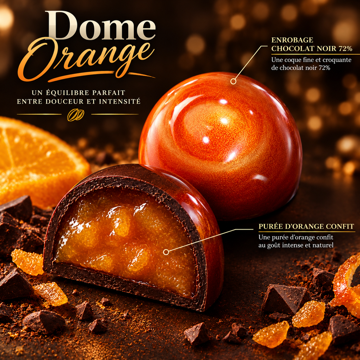 Dome Orange confit Noir ou Lait