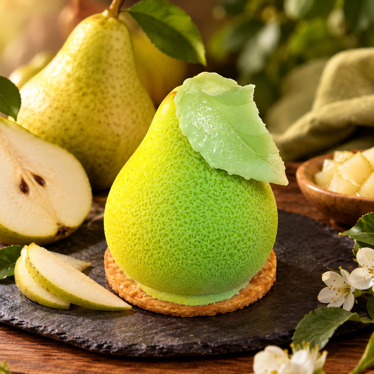 Poire Mousse vanille de Gouadeloupe, insert poire façon tatin